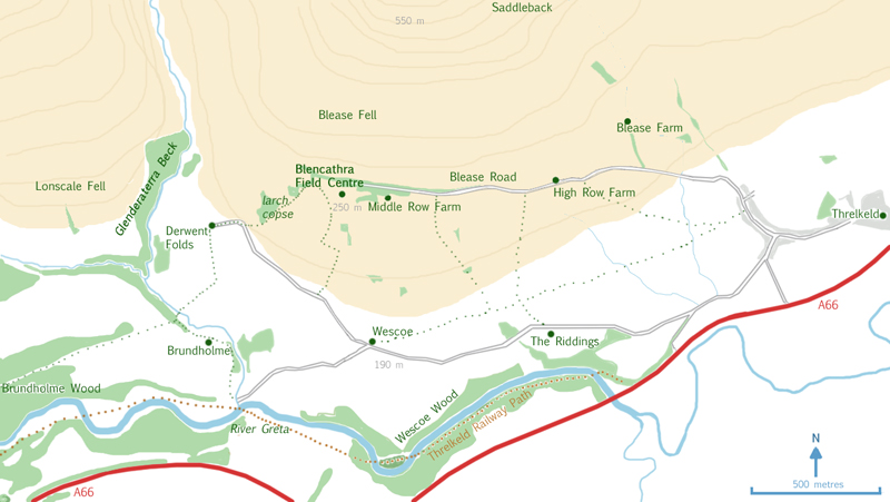 Map of area around Blencathra Field Centre