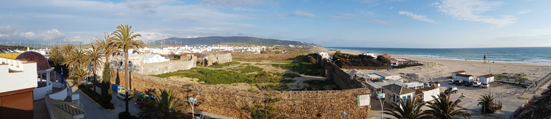 Zahara de los Atunes, Castillo de las Almadrabas, Playa de Zahara, Sierra de la Plata, from the roof of Hotel Gran Sol � Fraser Simpson